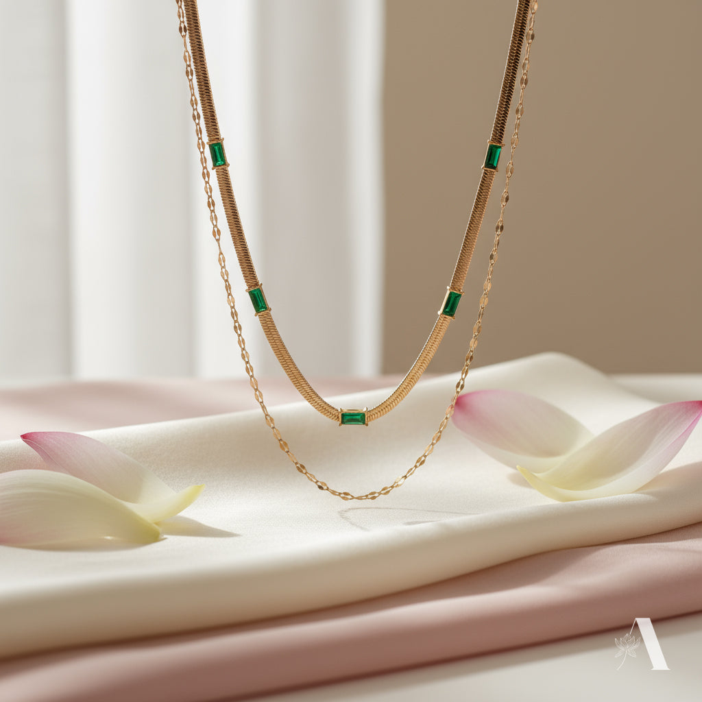 Green Glimmer Layered Statement Necklace