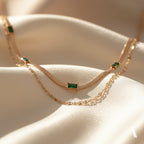 Green Glimmer Layered Statement Necklace