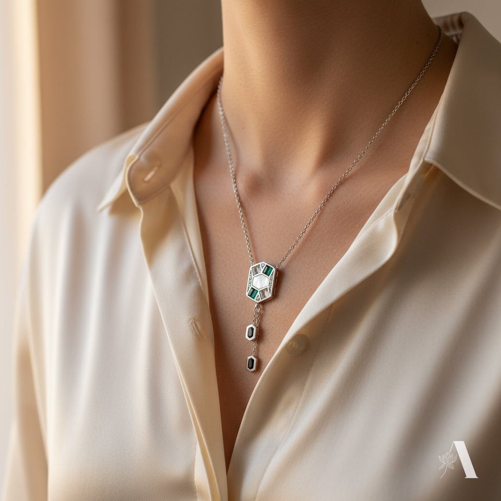 Green Stone Geometric Necklace