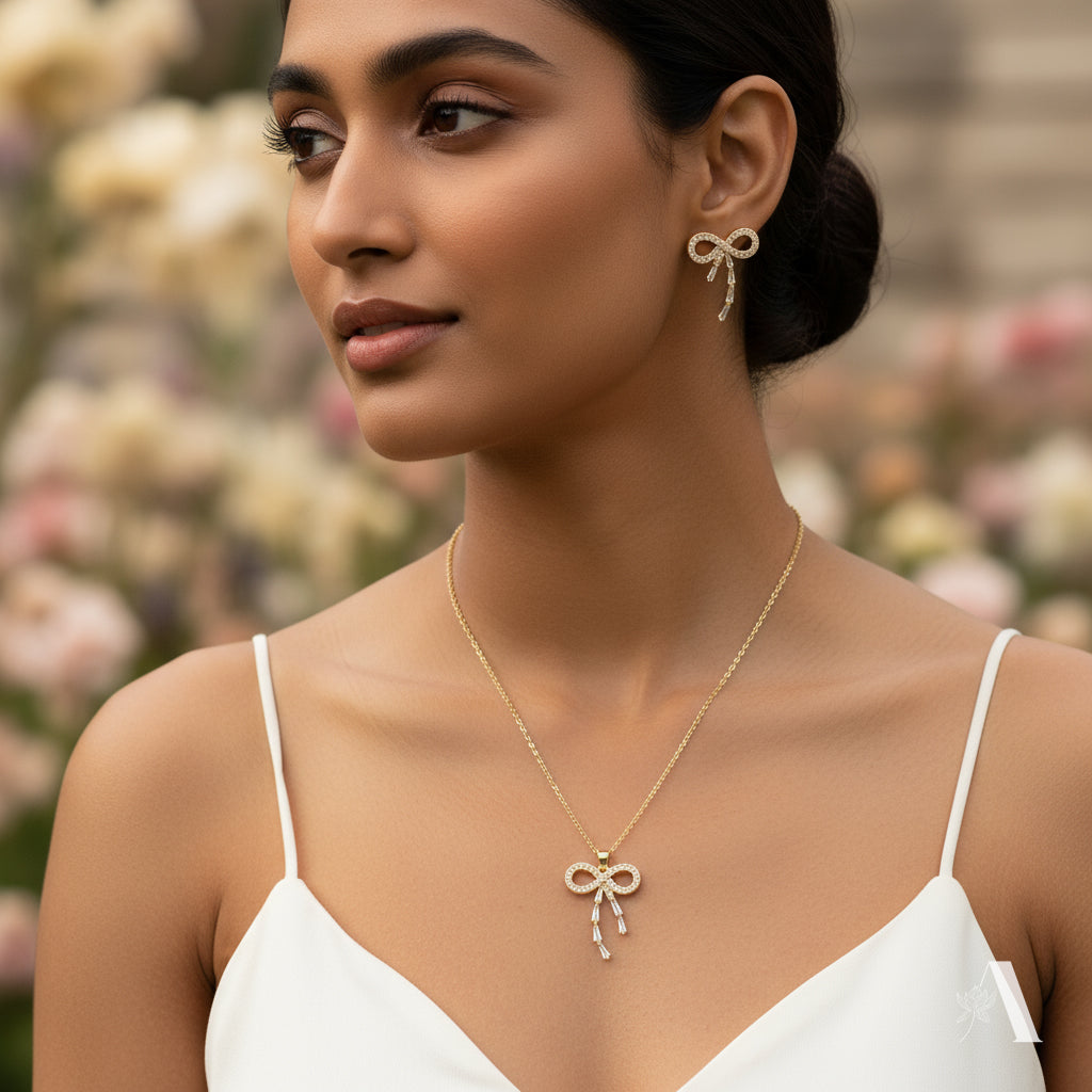 Infinity Ribbon Necklace and Earring Set