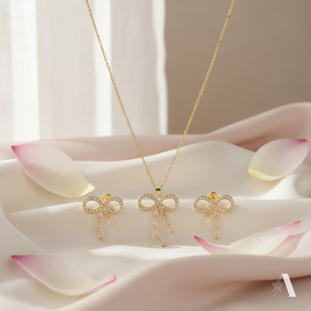 Infinity Ribbon Necklace and Earring Set