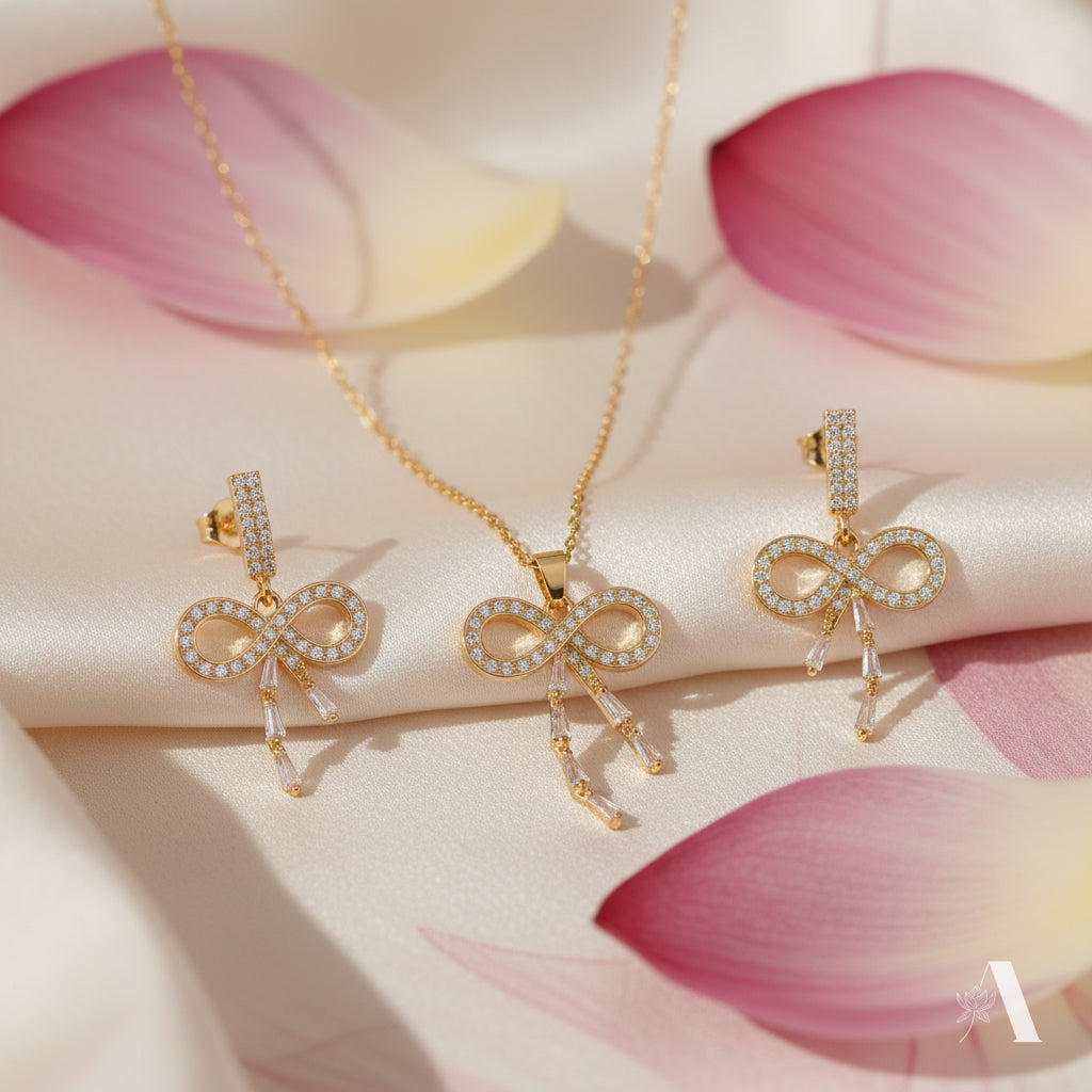 Infinity Ribbon Necklace and Earring Set