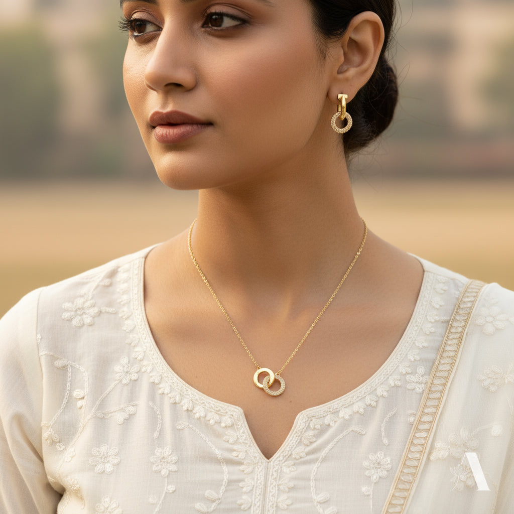 Interlocked Circle Necklace and Earring Set