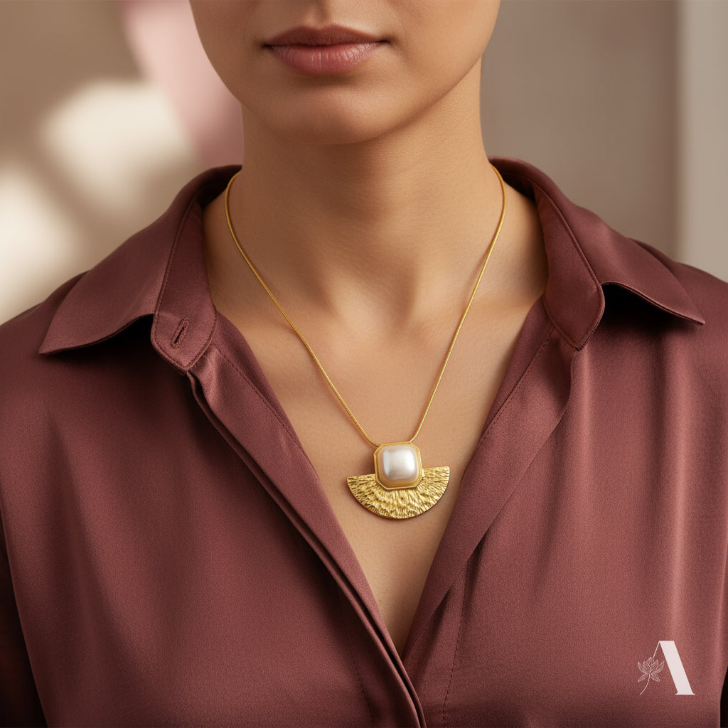 Lunar Pearl Crescent Necklace