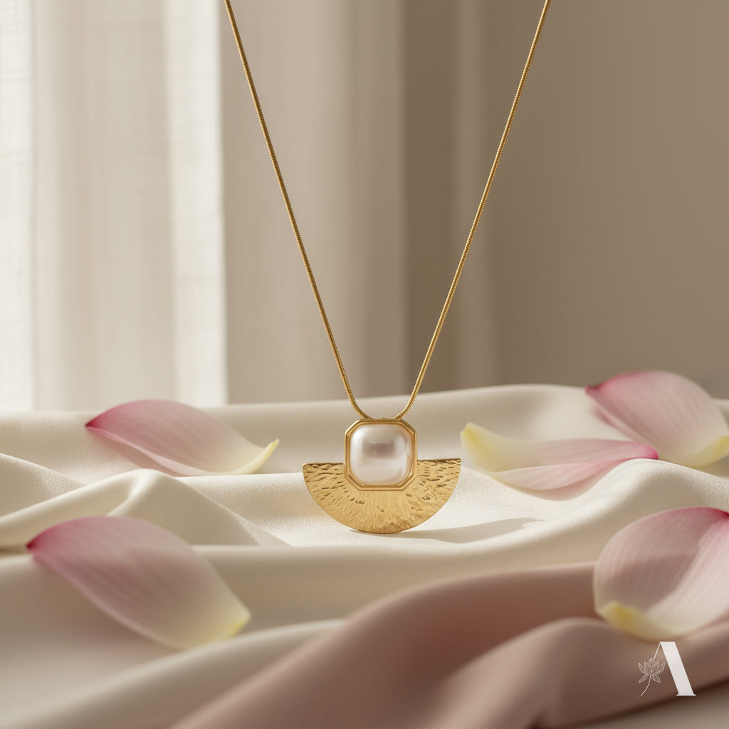 Lunar Pearl Crescent Necklace