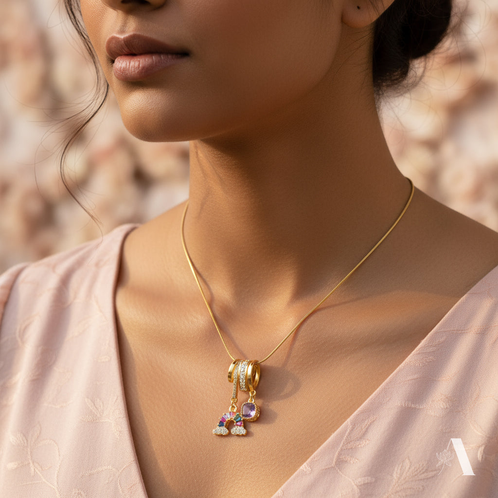 Rainbow Stone Charm Necklace