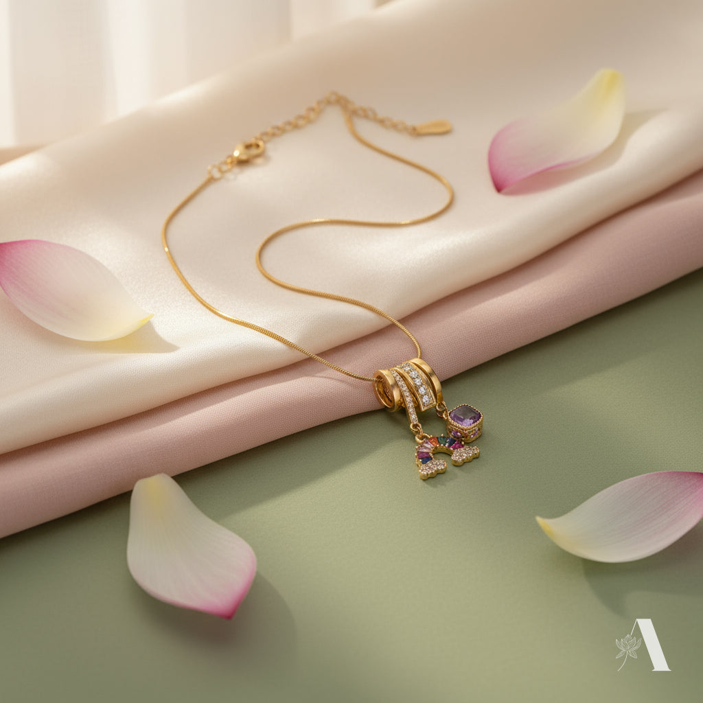 Rainbow Stone Charm Necklace