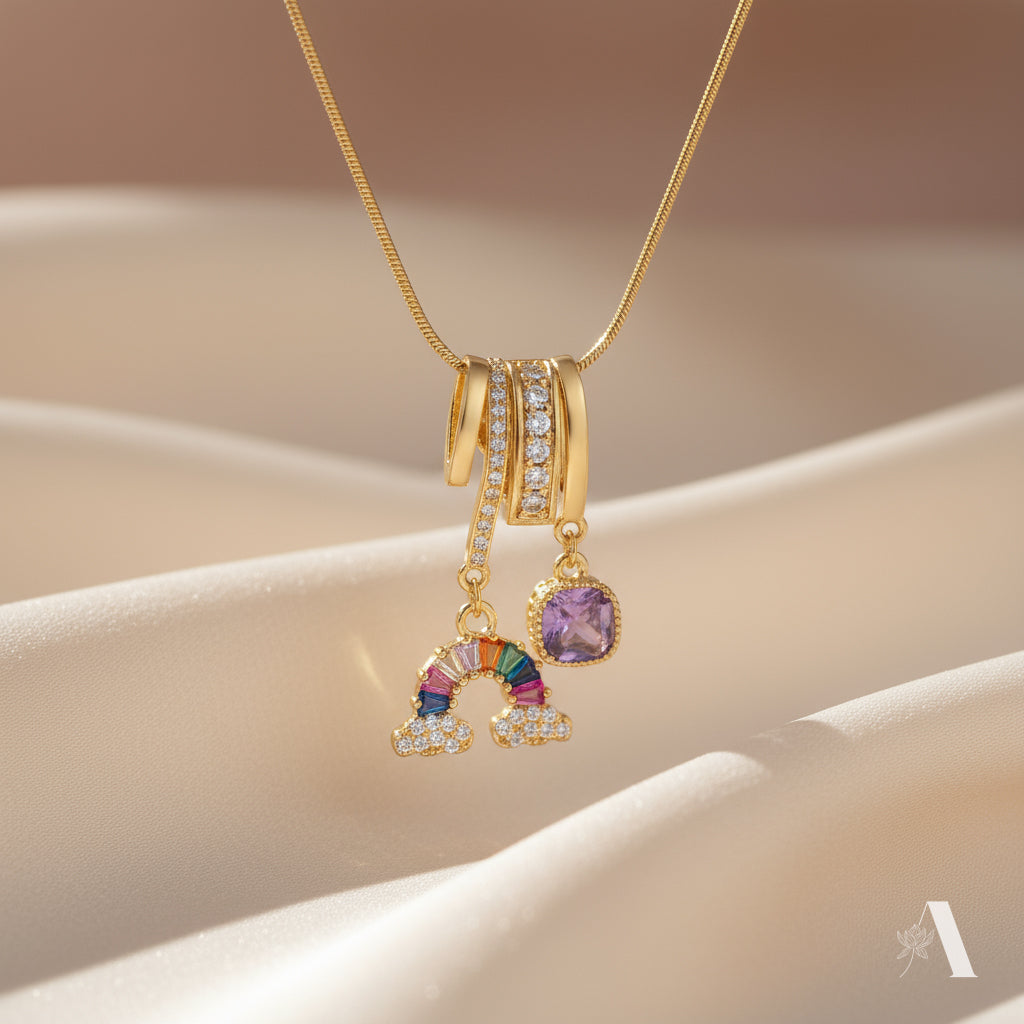 Rainbow Stone Charm Necklace